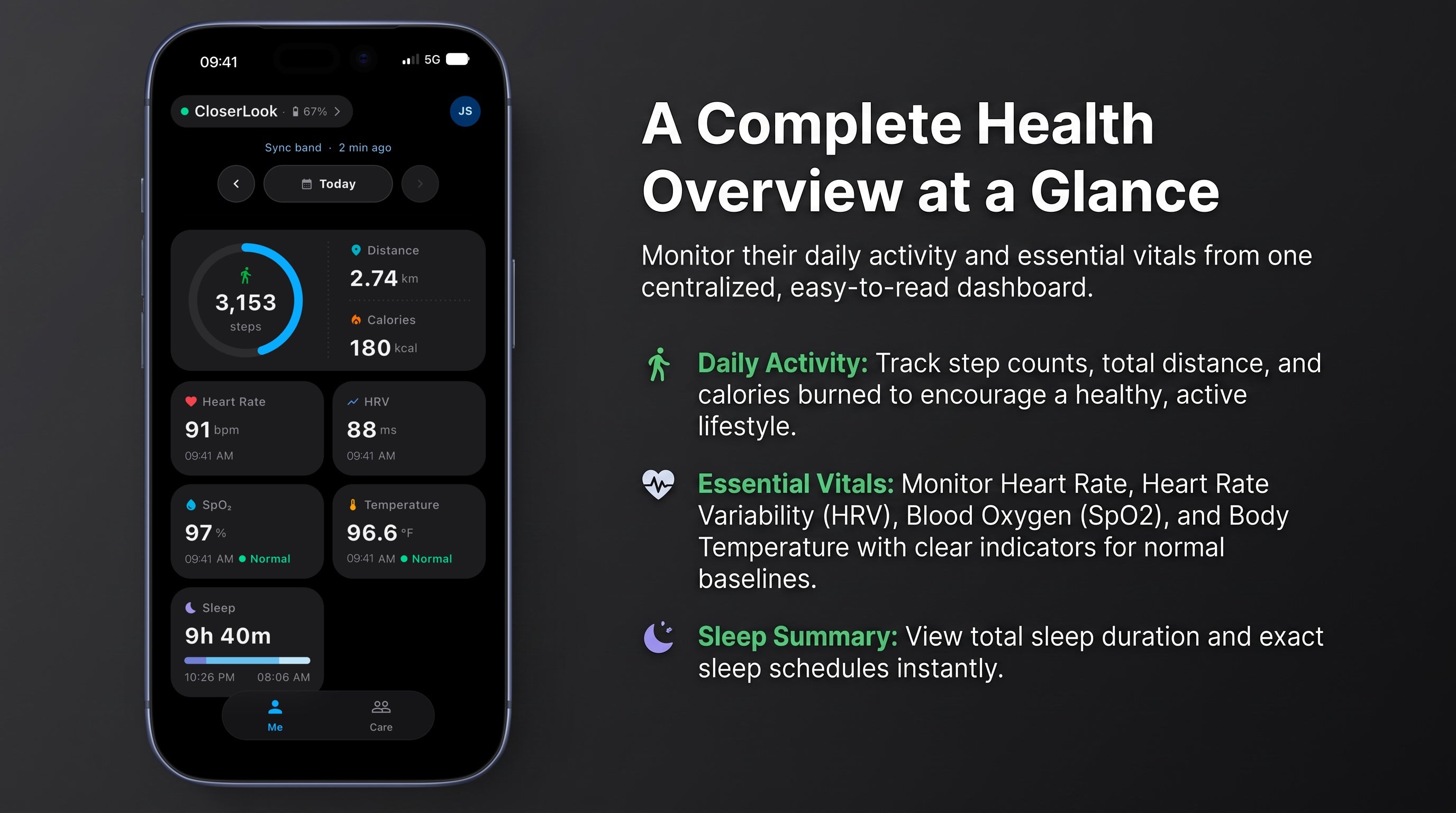 A complete health overview at a glance in the CloserLook app